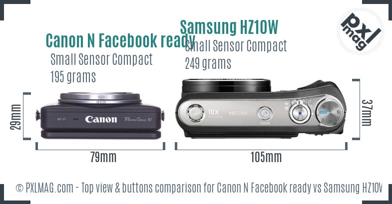 Canon N Facebook ready vs Samsung HZ10W top view buttons comparison