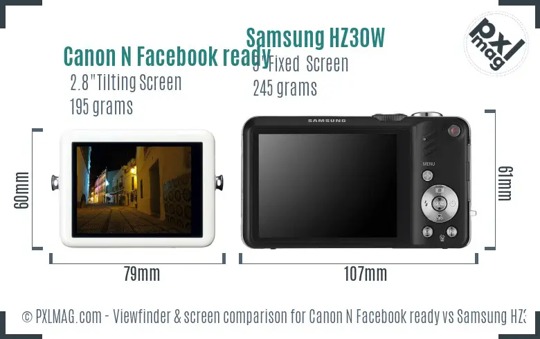 Canon N Facebook ready vs Samsung HZ30W Screen and Viewfinder comparison Canon N Facebook ready vs Samsung HZ30W Screen and Viewfinder comparison