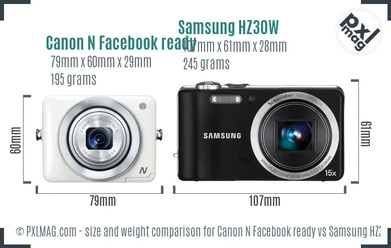 Canon N Facebook ready vs Samsung HZ30W size comparison Canon N Facebook ready vs Samsung HZ30W size comparison