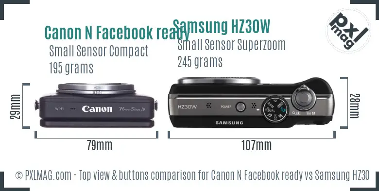 Canon N Facebook ready vs Samsung HZ30W top view buttons comparison Canon N Facebook ready vs Samsung HZ30W top view buttons comparison