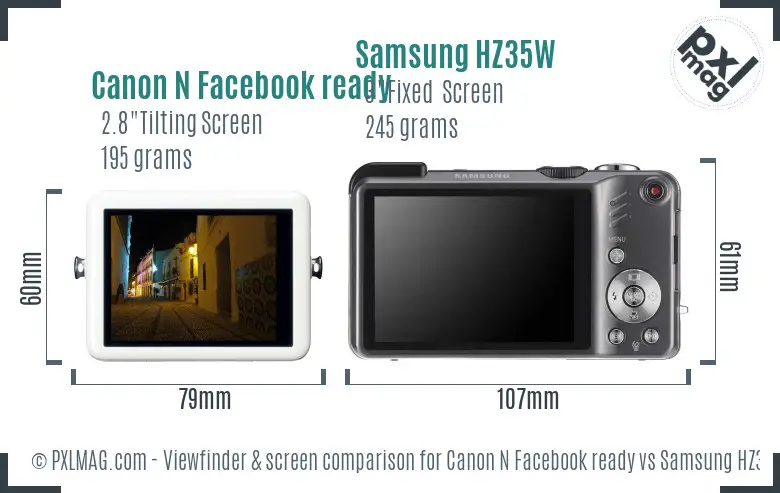 Canon N Facebook ready vs Samsung HZ35W Screen and Viewfinder comparison