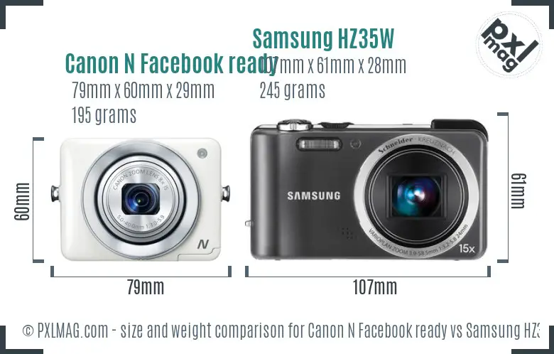 Canon N Facebook ready vs Samsung HZ35W size comparison