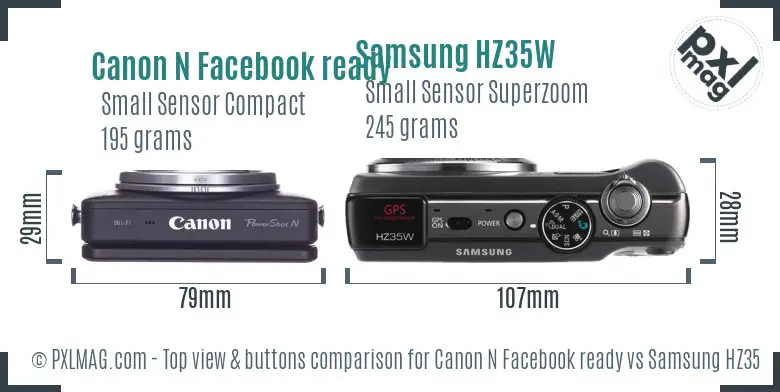 Canon N Facebook ready vs Samsung HZ35W top view buttons comparison