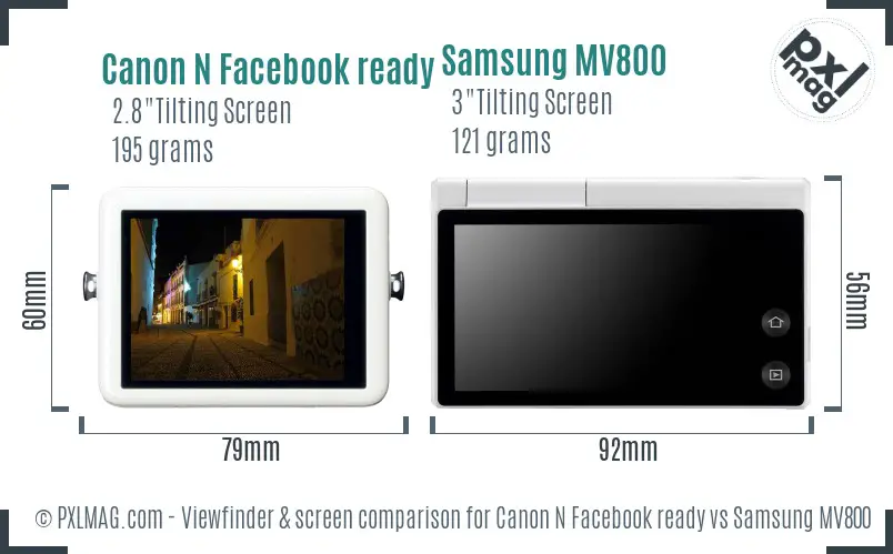 Canon N Facebook ready vs Samsung MV800 Screen and Viewfinder comparison