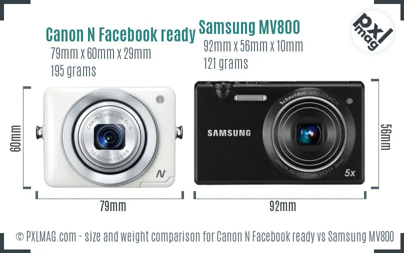 Canon N Facebook ready vs Samsung MV800 size comparison