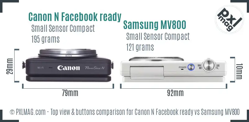 Canon N Facebook ready vs Samsung MV800 top view buttons comparison