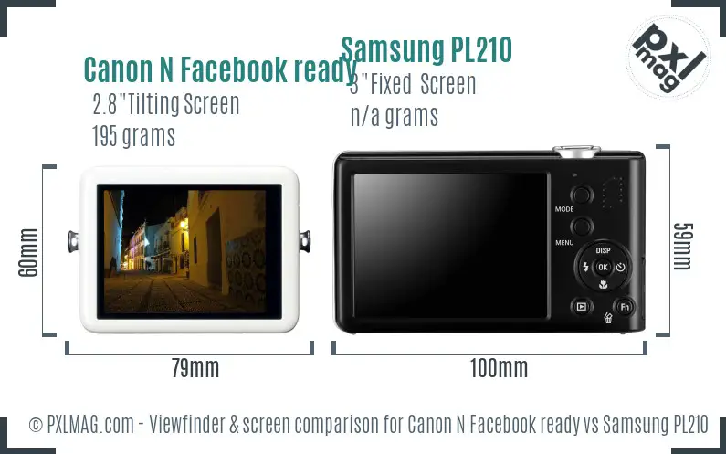 Canon N Facebook ready vs Samsung PL210 Screen and Viewfinder comparison