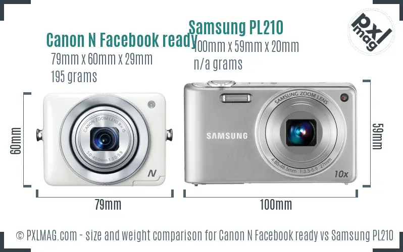 Canon N Facebook ready vs Samsung PL210 size comparison