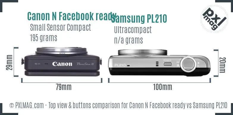 Canon N Facebook ready vs Samsung PL210 top view buttons comparison