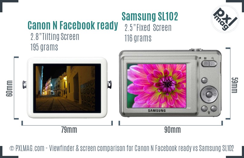 Canon N Facebook ready vs Samsung SL102 Screen and Viewfinder comparison