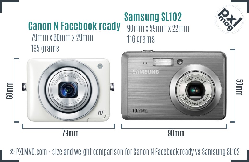 Canon N Facebook ready vs Samsung SL102 size comparison