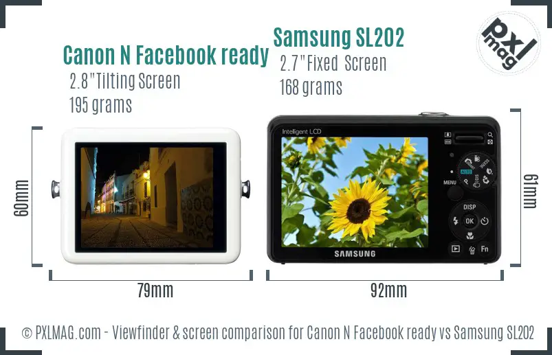 Canon N Facebook ready vs Samsung SL202 Screen and Viewfinder comparison