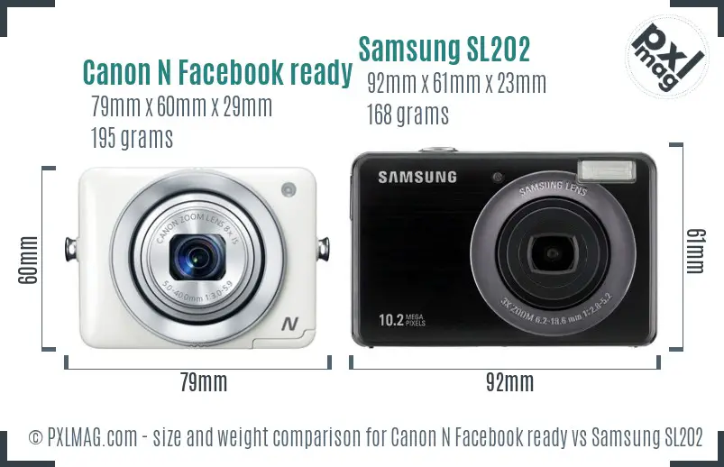 Canon N Facebook ready vs Samsung SL202 size comparison