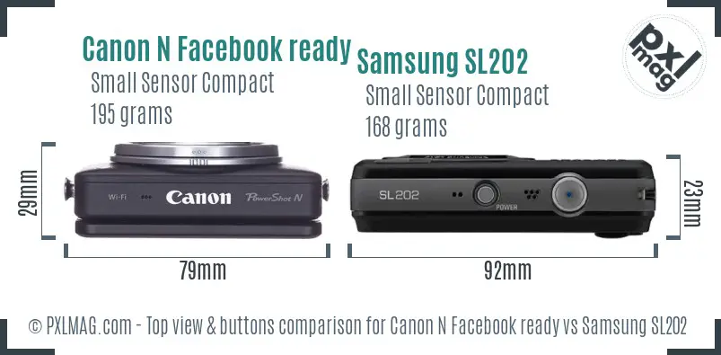 Canon N Facebook ready vs Samsung SL202 top view buttons comparison