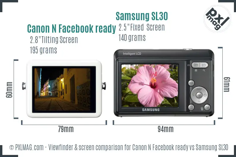 Canon N Facebook ready vs Samsung SL30 Screen and Viewfinder comparison Canon N Facebook ready vs Samsung SL30 Screen and Viewfinder comparison