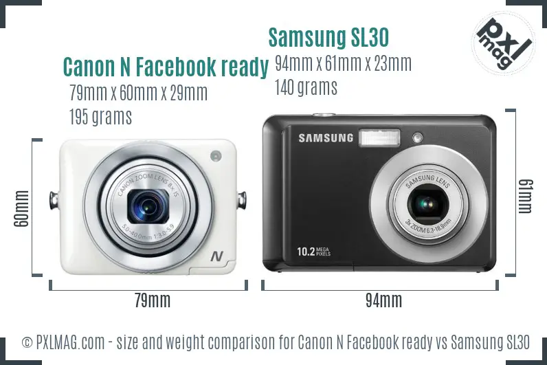 Canon N Facebook ready vs Samsung SL30 size comparison Canon N Facebook ready vs Samsung SL30 size comparison