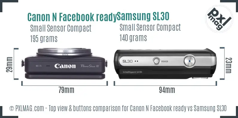 Canon N Facebook ready vs Samsung SL30 top view buttons comparison Canon N Facebook ready vs Samsung SL30 top view buttons comparison
