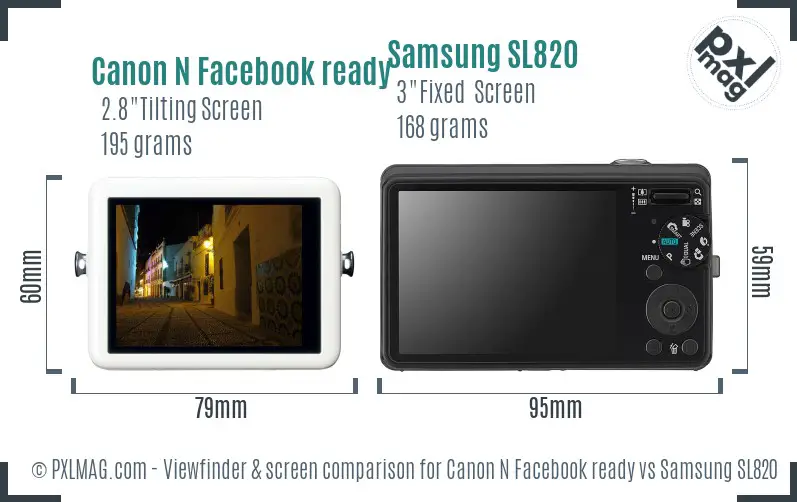 Canon N Facebook ready vs Samsung SL820 Screen and Viewfinder comparison