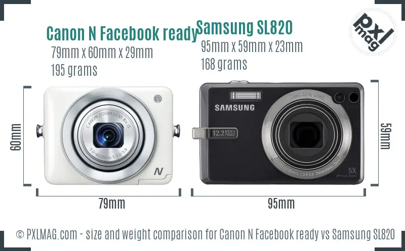 Canon N Facebook ready vs Samsung SL820 size comparison