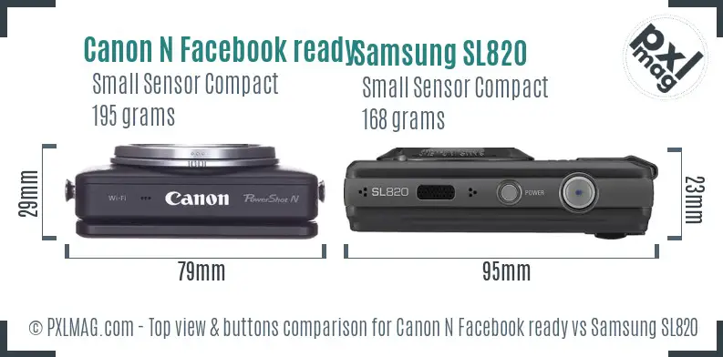 Canon N Facebook ready vs Samsung SL820 top view buttons comparison