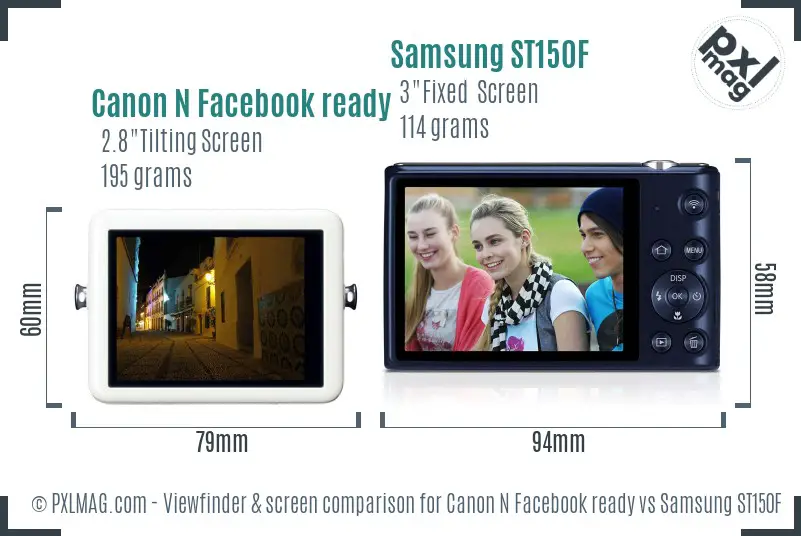 Canon N Facebook ready vs Samsung ST150F Screen and Viewfinder comparison