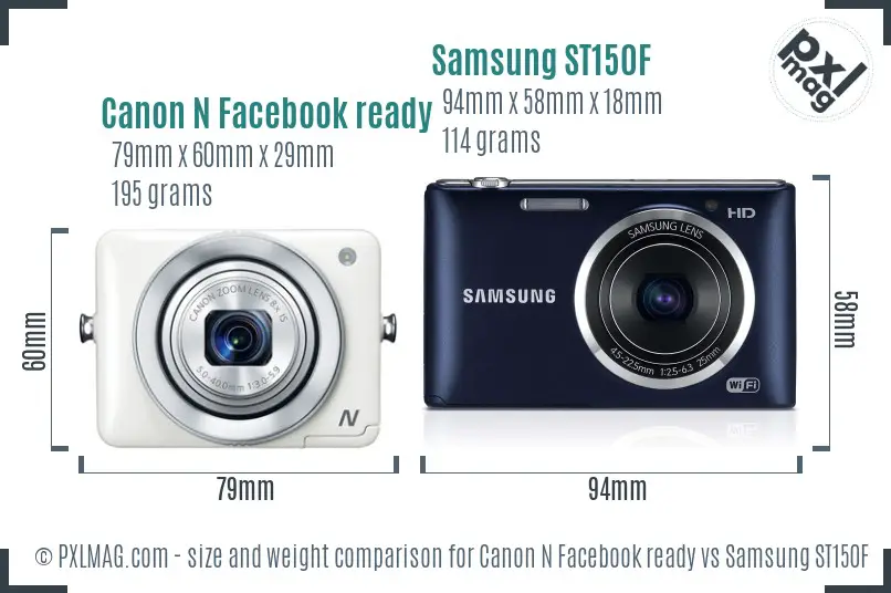 Canon N Facebook ready vs Samsung ST150F size comparison