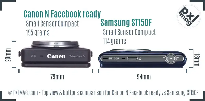 Canon N Facebook ready vs Samsung ST150F top view buttons comparison