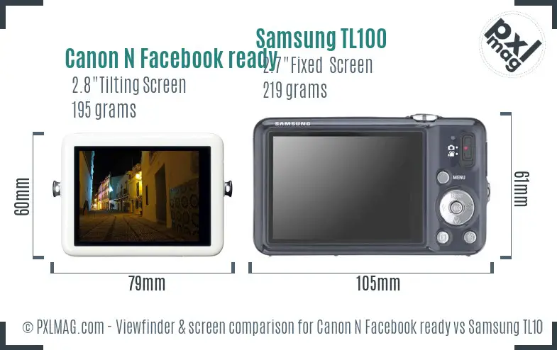 Canon N Facebook ready vs Samsung TL100 Screen and Viewfinder comparison