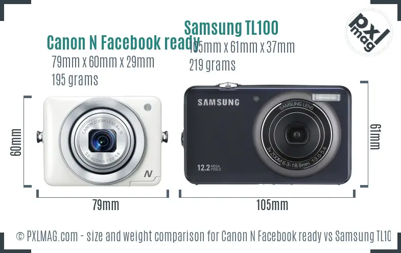 Canon N Facebook ready vs Samsung TL100 size comparison