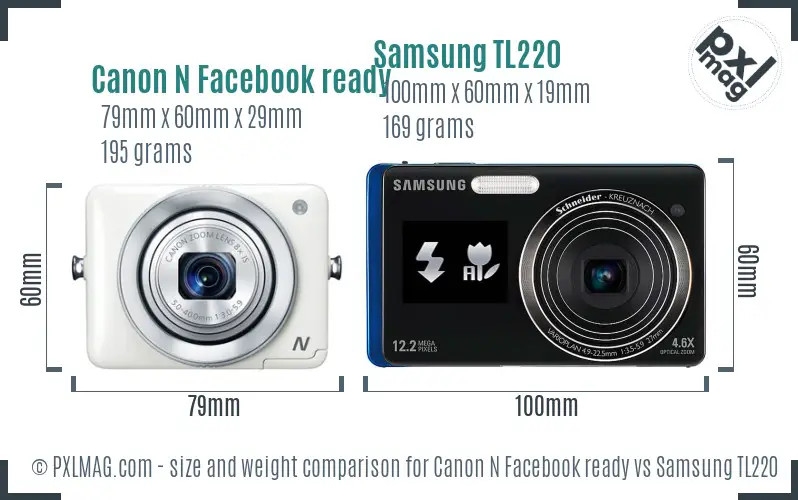 Canon N Facebook ready vs Samsung TL220 size comparison