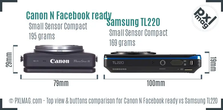 Canon N Facebook ready vs Samsung TL220 top view buttons comparison