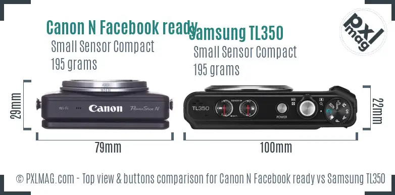 Canon N Facebook ready vs Samsung TL350 top view buttons comparison