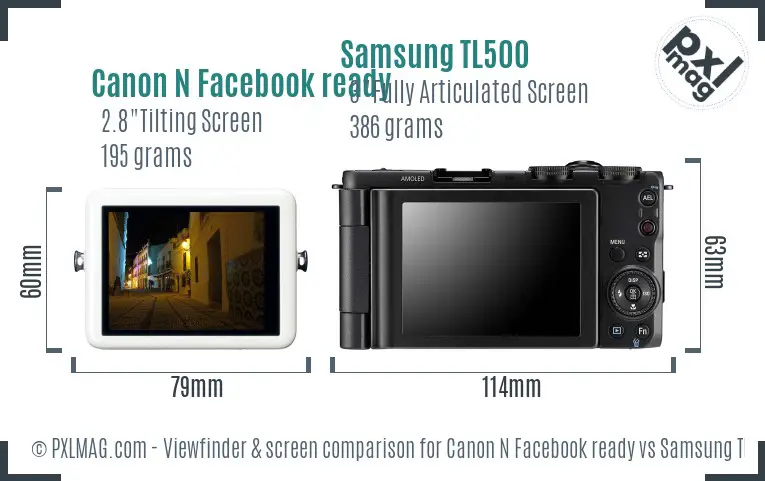 Canon N Facebook ready vs Samsung TL500 Screen and Viewfinder comparison Canon N Facebook ready vs Samsung TL500 Screen and Viewfinder comparison