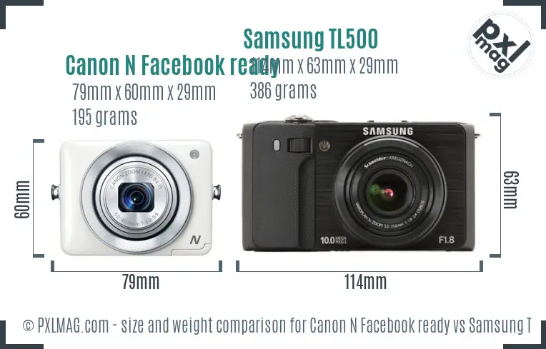 Canon N Facebook ready vs Samsung TL500 size comparison Canon N Facebook ready vs Samsung TL500 size comparison
