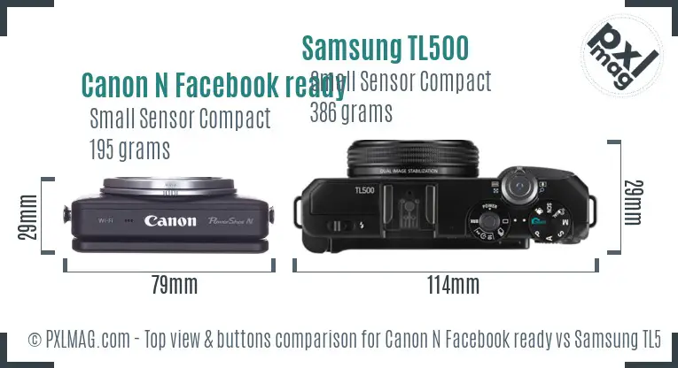 Canon N Facebook ready vs Samsung TL500 top view buttons comparison Canon N Facebook ready vs Samsung TL500 top view buttons comparison