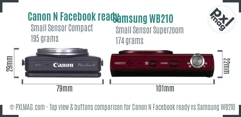 Canon N Facebook ready vs Samsung WB210 top view buttons comparison Canon N Facebook ready vs Samsung WB210 top view buttons comparison