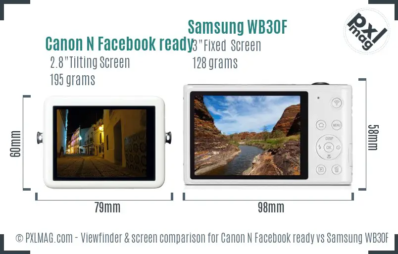Canon N Facebook ready vs Samsung WB30F Screen and Viewfinder comparison