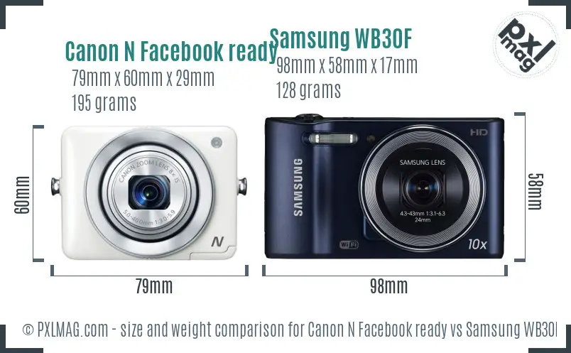 Canon N Facebook ready vs Samsung WB30F size comparison