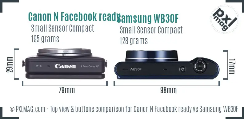 Canon N Facebook ready vs Samsung WB30F top view buttons comparison