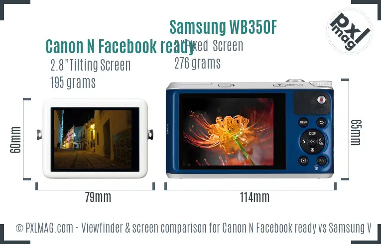 Canon N Facebook ready vs Samsung WB350F Screen and Viewfinder comparison Canon N Facebook ready vs Samsung WB350F Screen and Viewfinder comparison