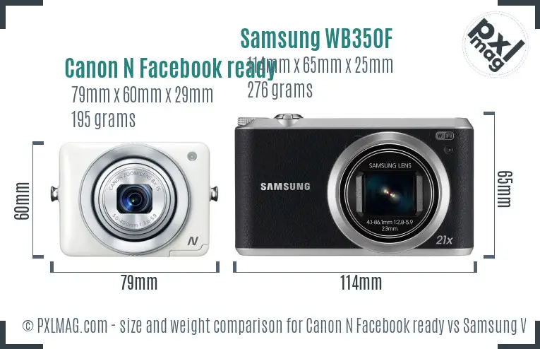 Canon N Facebook ready vs Samsung WB350F size comparison Canon N Facebook ready vs Samsung WB350F size comparison