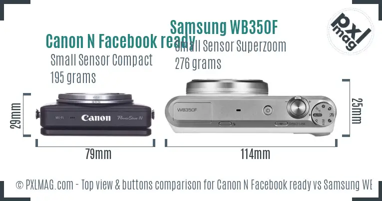 Canon N Facebook ready vs Samsung WB350F top view buttons comparison Canon N Facebook ready vs Samsung WB350F top view buttons comparison