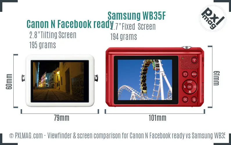 Canon N Facebook ready vs Samsung WB35F Screen and Viewfinder comparison