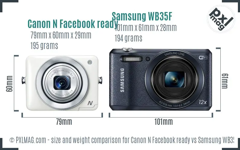 Canon N Facebook ready vs Samsung WB35F size comparison