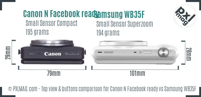 Canon N Facebook ready vs Samsung WB35F top view buttons comparison