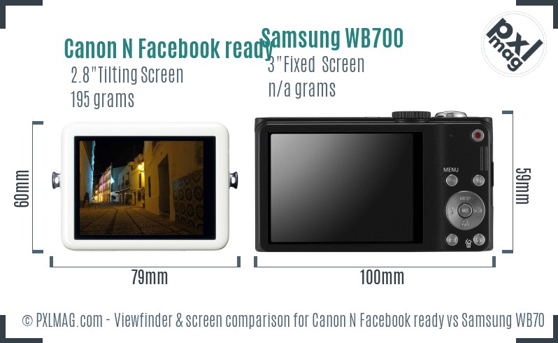 Canon N Facebook ready vs Samsung WB700 Screen and Viewfinder comparison