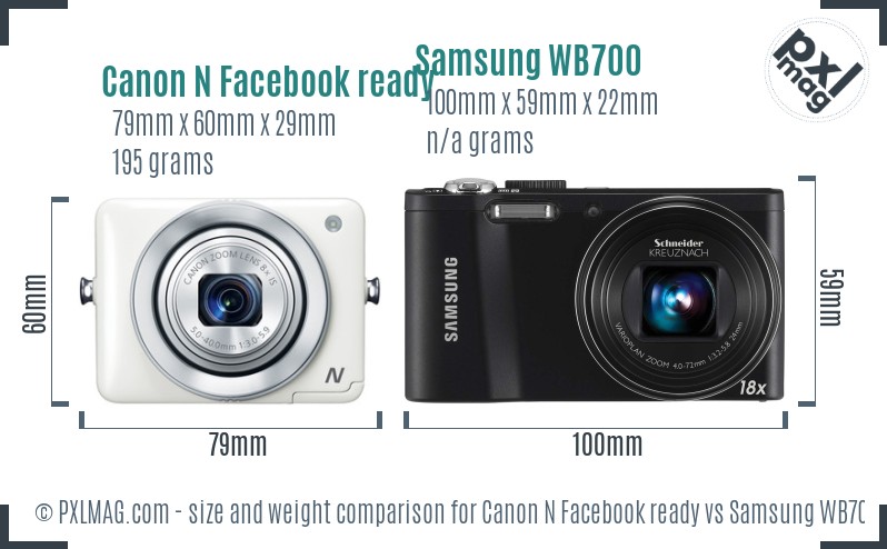 Canon N Facebook ready vs Samsung WB700 size comparison