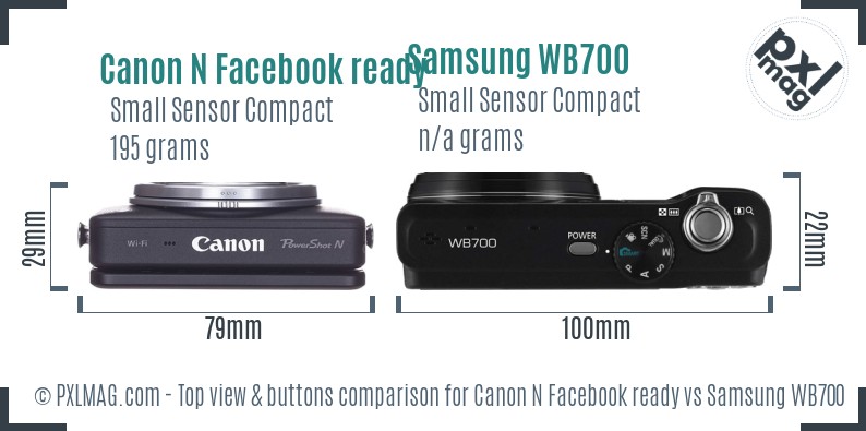 Canon N Facebook ready vs Samsung WB700 top view buttons comparison