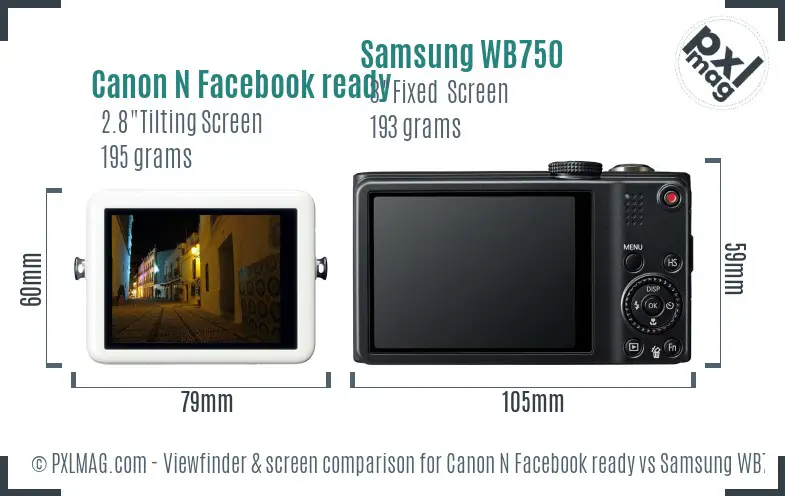 Canon N Facebook ready vs Samsung WB750 Screen and Viewfinder comparison Canon N Facebook ready vs Samsung WB750 Screen and Viewfinder comparison