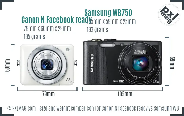 Canon N Facebook ready vs Samsung WB750 size comparison Canon N Facebook ready vs Samsung WB750 size comparison